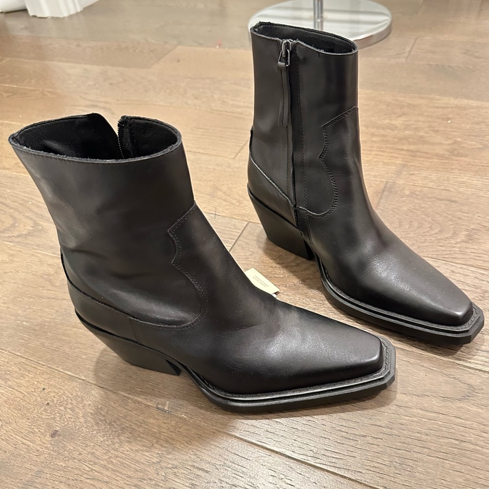 Mango Black Leather Ankle Boots Size 38 7.5